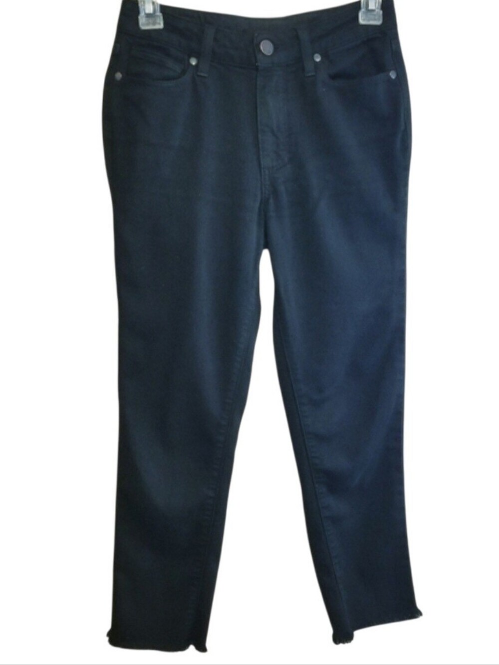 PAIGE Black Jacqueline Straight Leg Jeans with Raw Frayed Hem Style